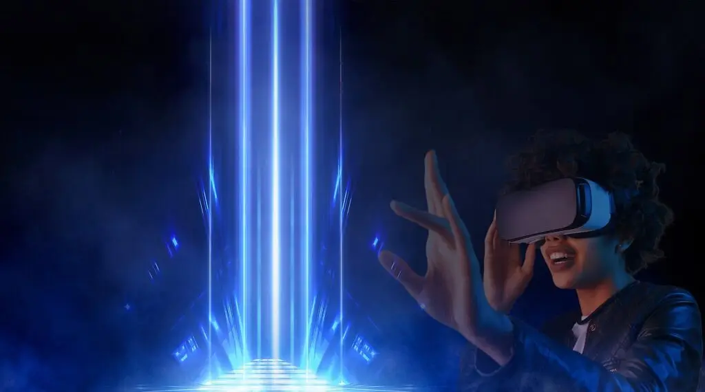 woman, headset, virtual, reality, vr, metaverse, simulation, reaching, 3d, metaverse, metaverse, metaverse, metaverse, metaverse