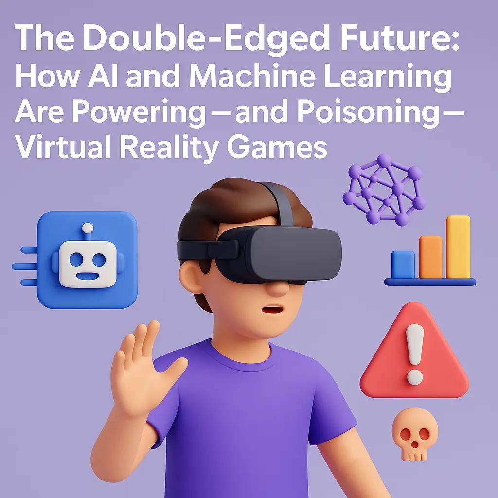 The Double-Edged Future: How AI and Machine Learning Are Powering—and Poisoning—Virtual Reality Games Technical and performance constraints, Ethical issues: bias, privacy, control. personalization, addiction, and unintended consequence.s